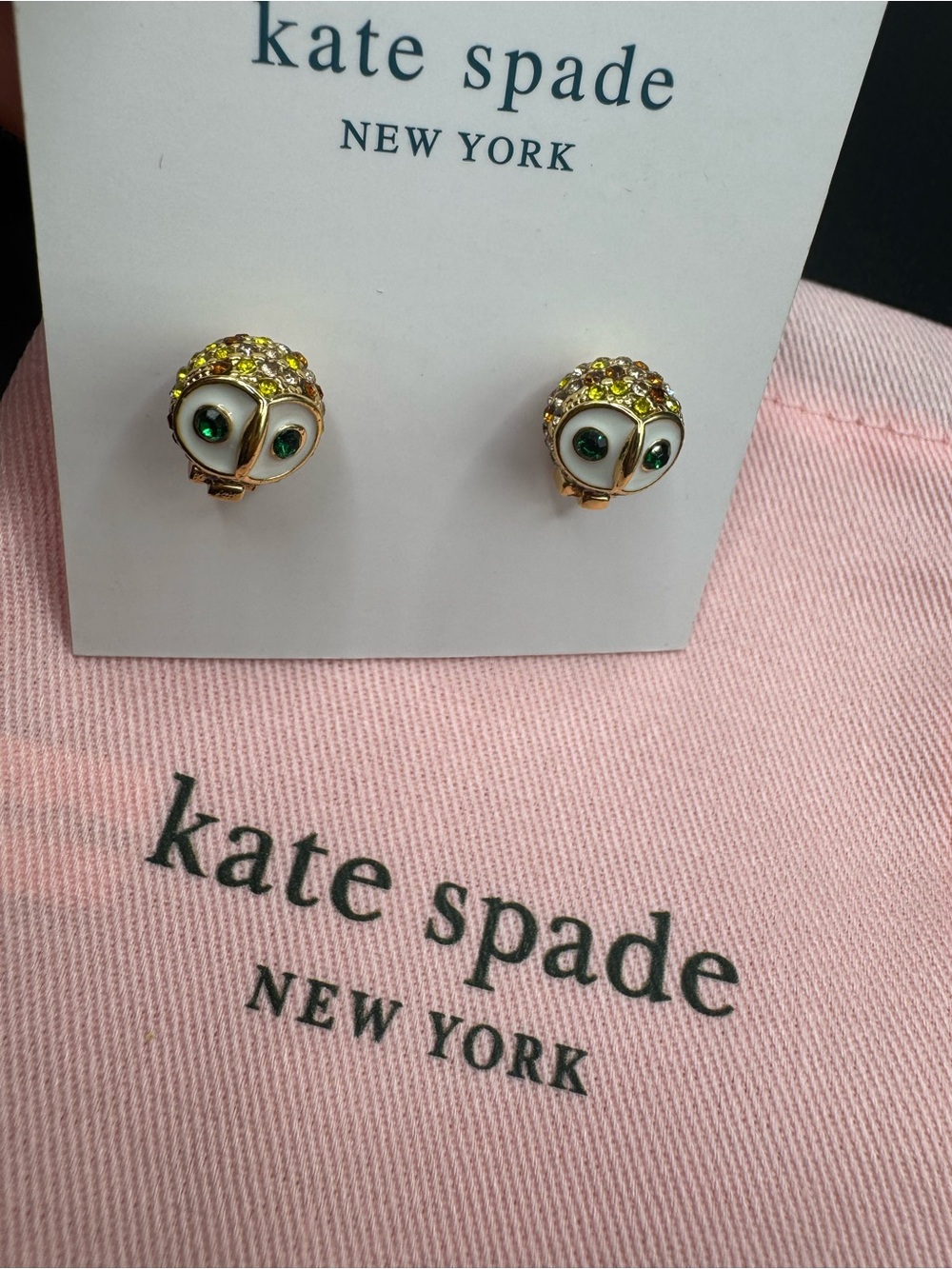 kate spade Gold Owl Stud Earrings with Green Crystal Eyes